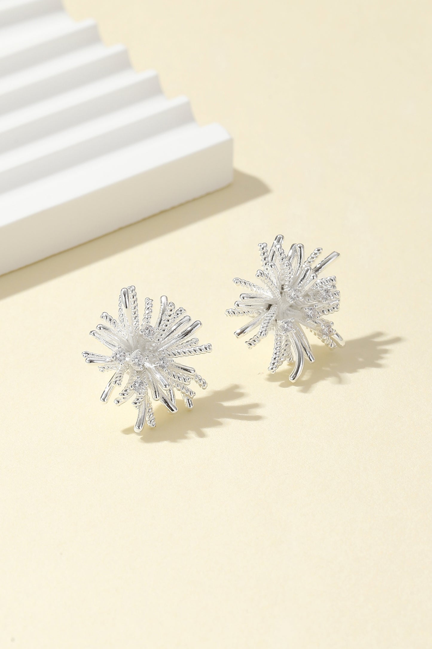 Shimmering stud earrings, silver snowflake stud earrings, dazzling earring charms
