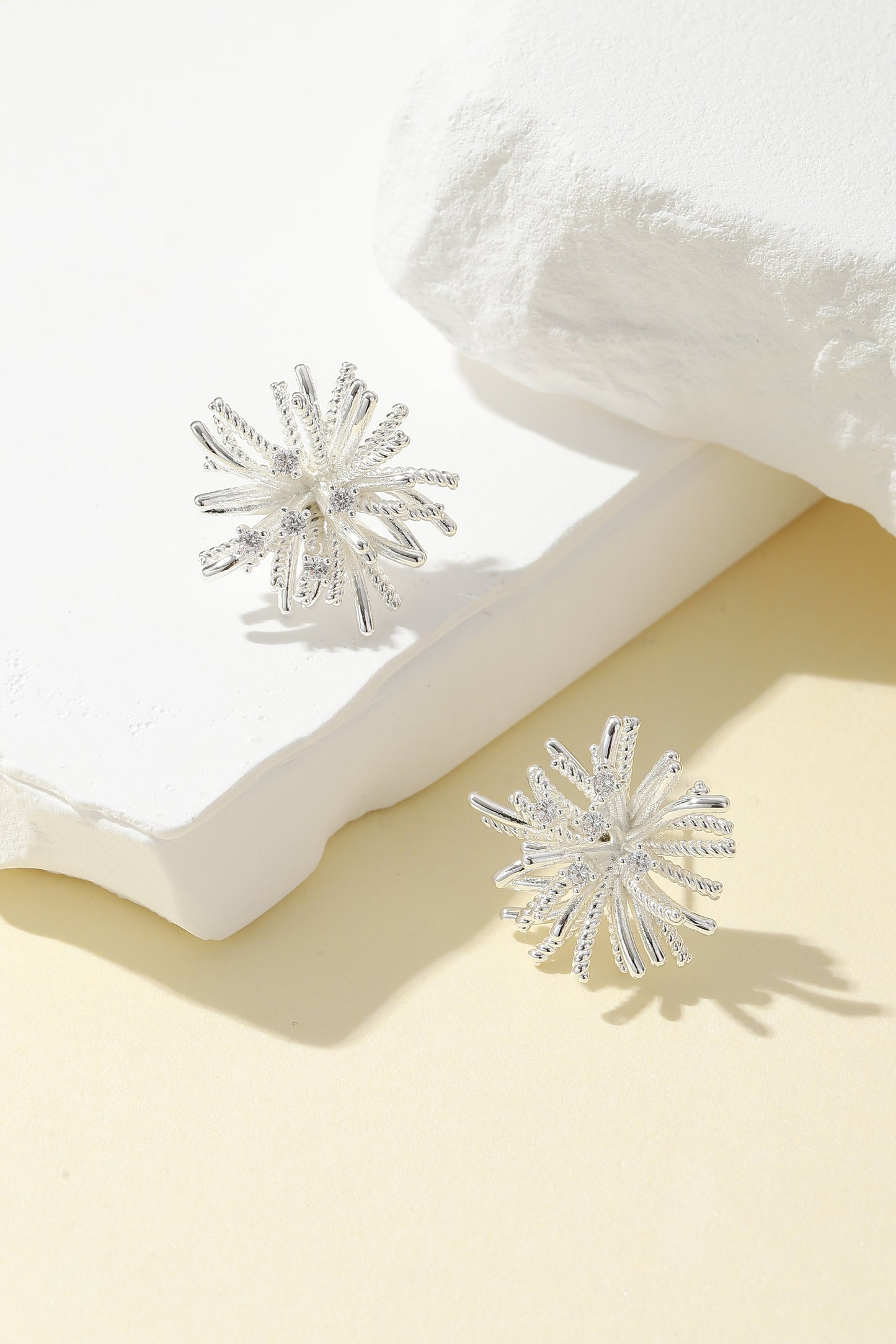 Shimmering stud earrings, silver snowflake stud earrings, dazzling earring charms