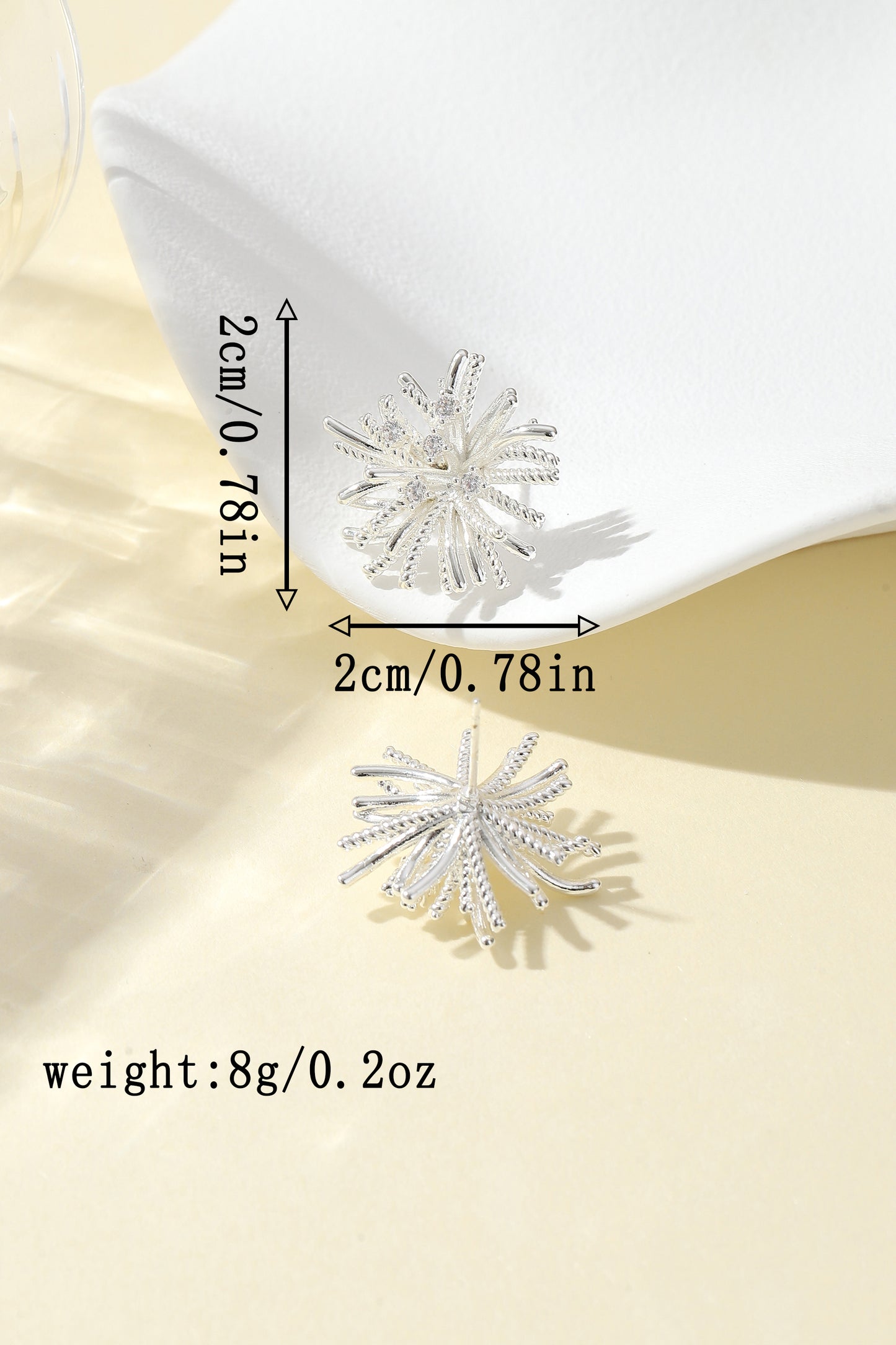 Shimmering stud earrings, silver snowflake stud earrings, dazzling earring charms