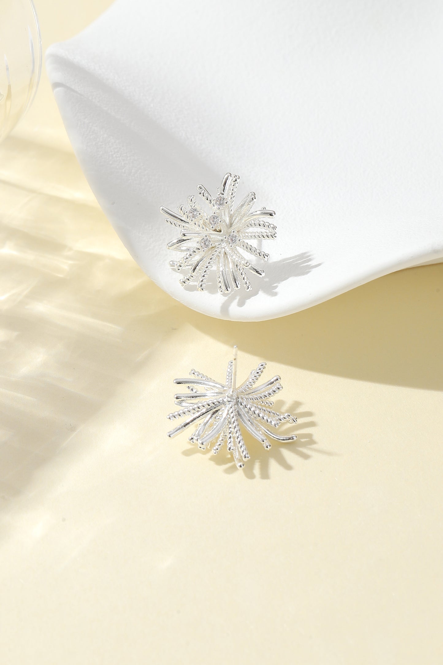 Shimmering stud earrings, silver snowflake stud earrings, dazzling earring charms