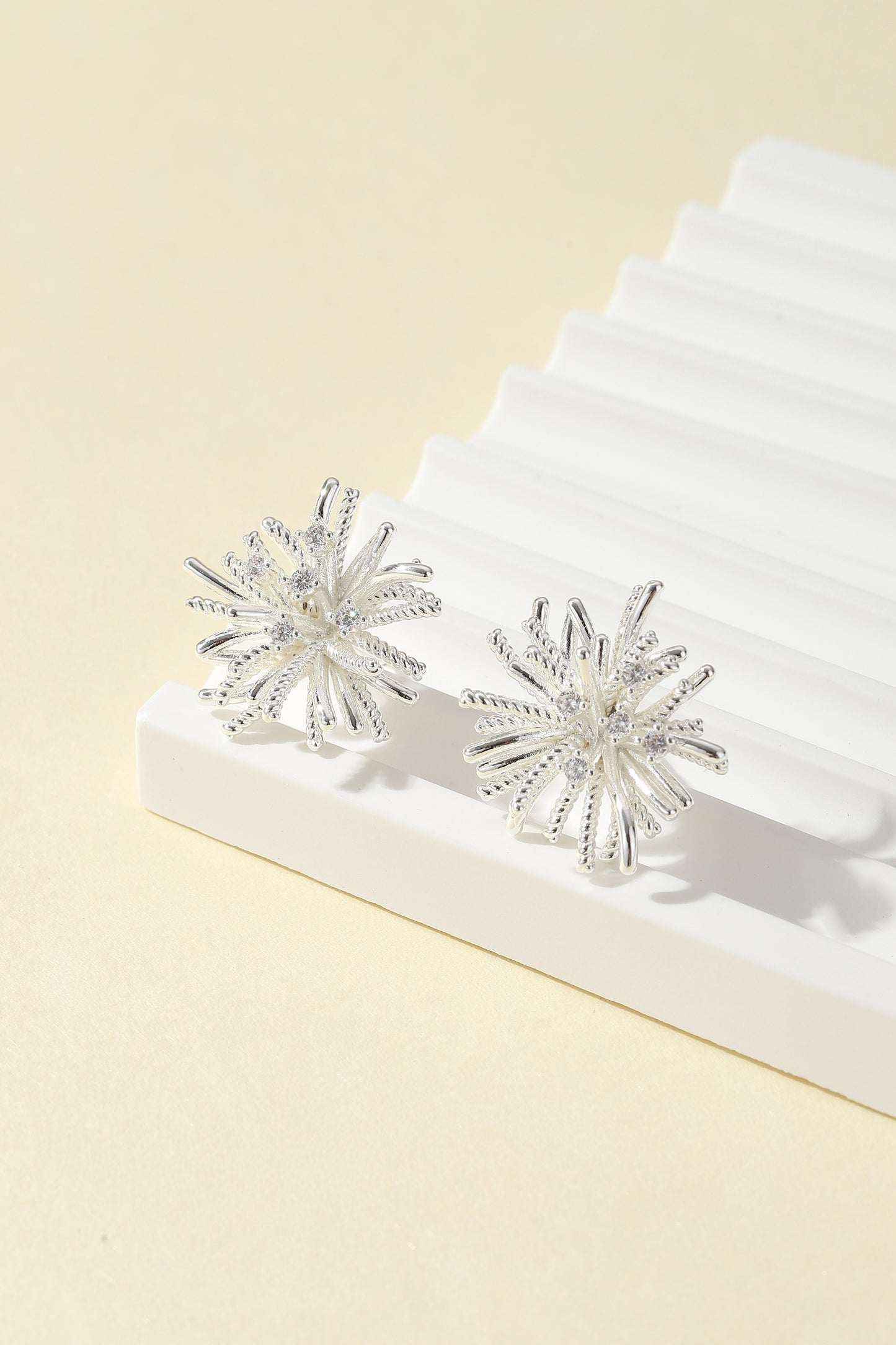 Shimmering stud earrings, silver snowflake stud earrings, dazzling earring charms
