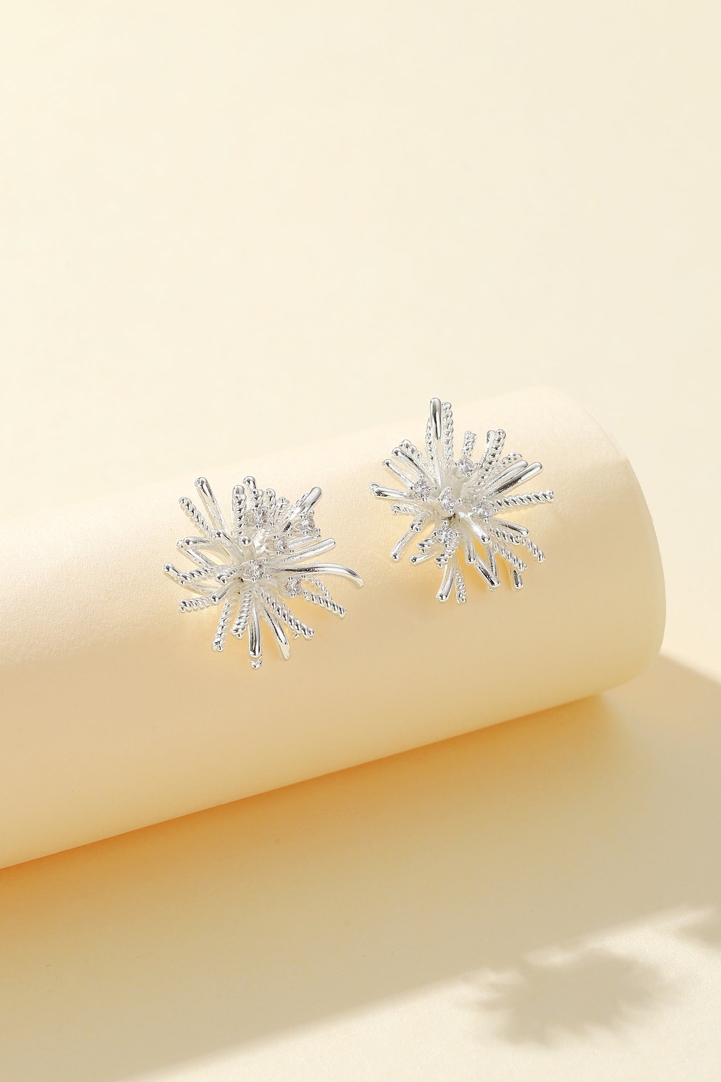 Shimmering stud earrings, silver snowflake stud earrings, dazzling earring charms