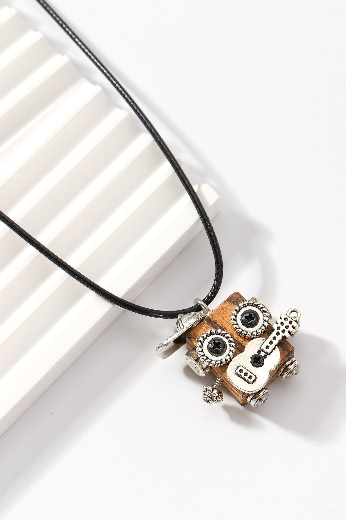 Handmade wooden robot pendant necklace, Guitar boy square robot necklace, Creative cute punk necklace, Trendy Robot necklace, Unisex Pendant Necklace
