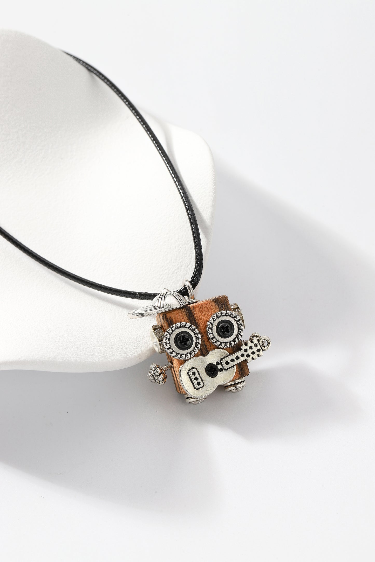 Handmade wooden robot pendant necklace, Guitar boy square robot necklace, Creative cute punk necklace, Trendy Robot necklace, Unisex Pendant Necklace