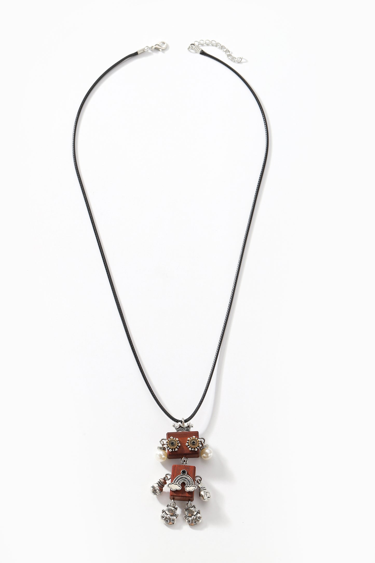 Steampunk robot pendant necklace, Girl Robot with a Pearl Earring, Artistic Handicraft Cute Wooden Art Necklace, Dainty Robot Girl Necklace,Trendy Statement Necklace