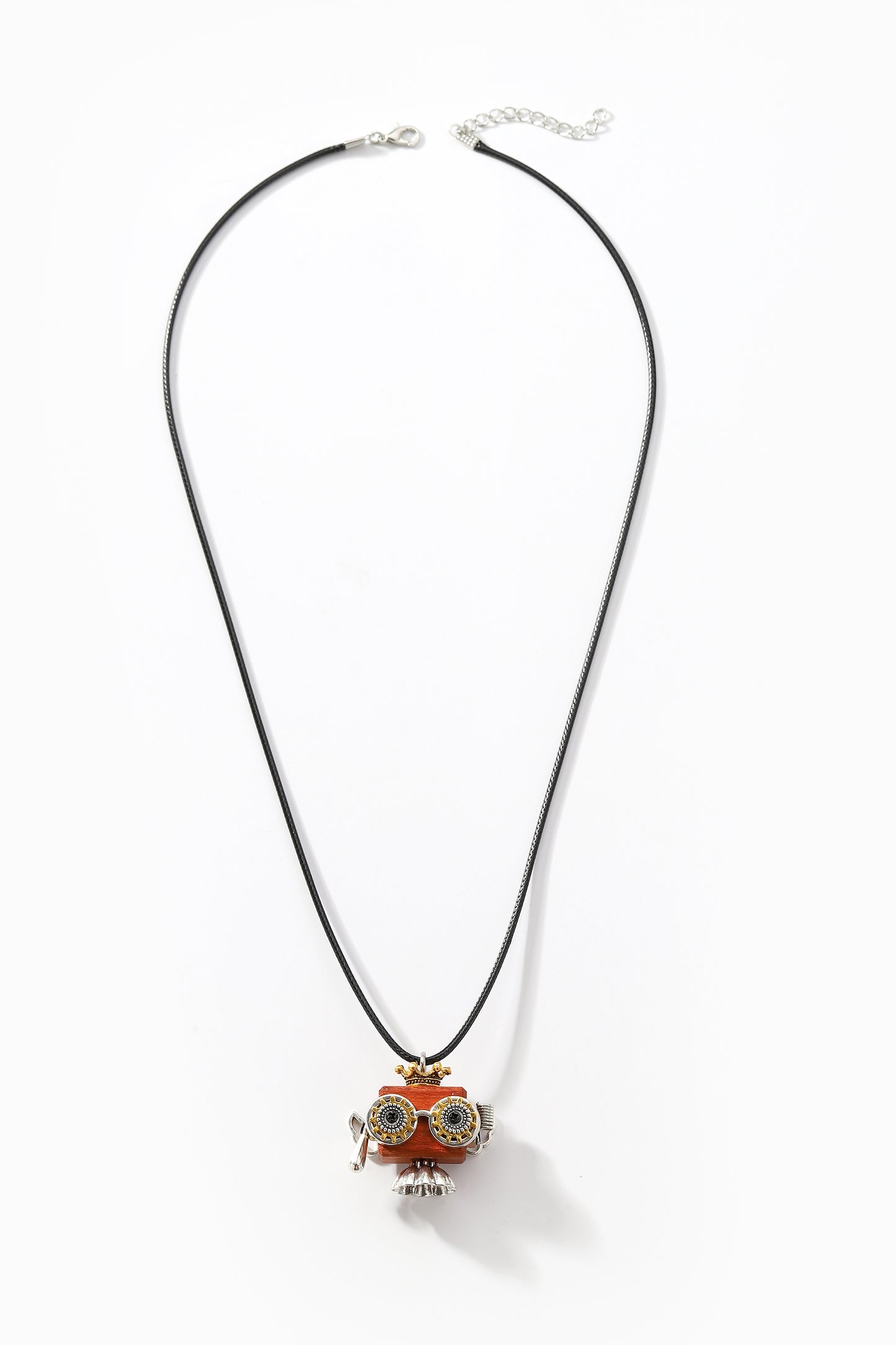 Handmade ethnic wooden robot necklace, Cute little square robot necklace, Trendy Cute Unisex Necklace, Delicate crown wood block robot necklace