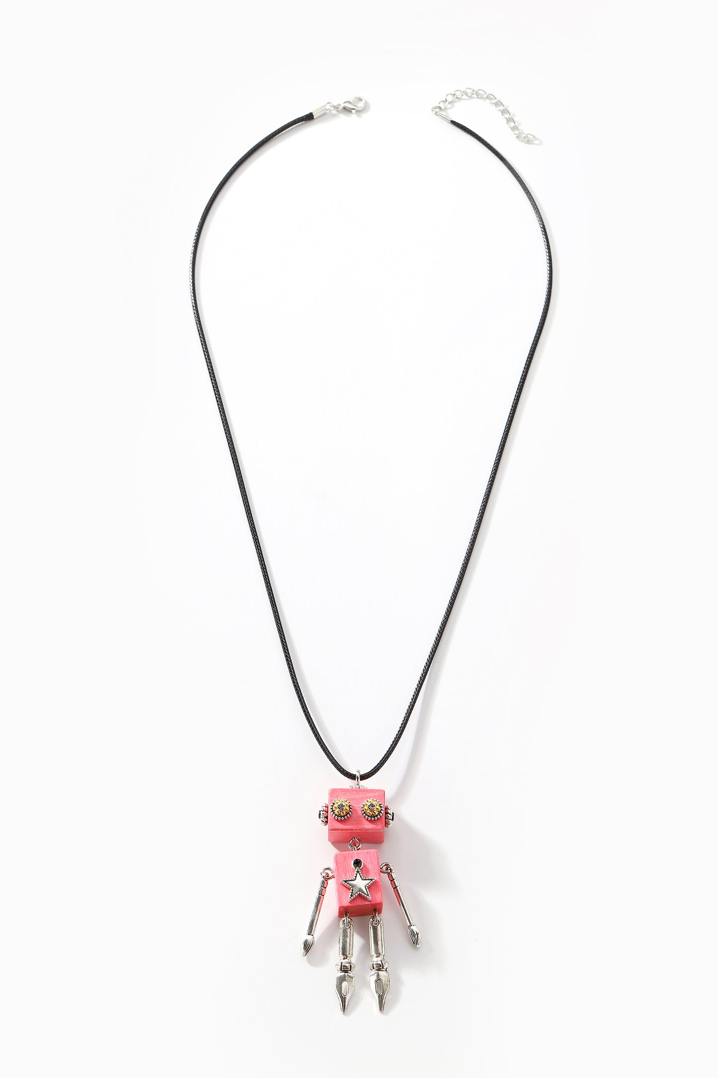 Pink hip-hop trendy robot-shaped pendant necklace, Steampunk robot pendant necklace, Artistic Handicraft Cute Wooden Art Necklace, Dainty Robot Girl Necklace,Trendy Statement Necklace