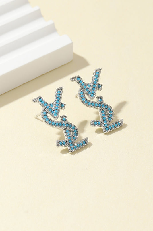 Blue letter-set stud earrings, with simple design, fashionable blue earrings