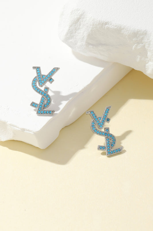 Blue letter-set stud earrings, with simple design, fashionable blue earrings