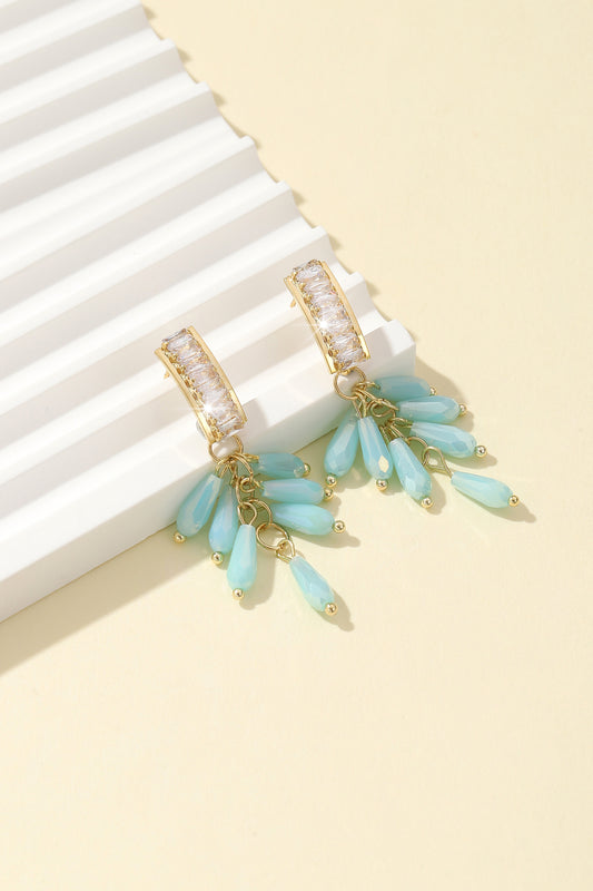 Boho blue dangling earring studs, Light blue tassel stud earrings, A row of shiny zircon earrings, Dainty Chill Earring Jewelry