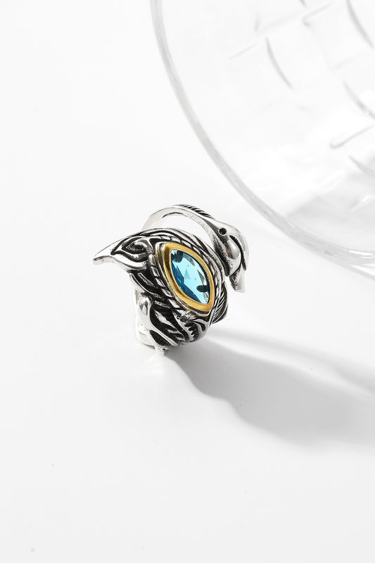 Alpha bird feather ring, Vintage topaz ring, Statement Dark Ring, Roc golden wings bird feather ring, Silver and black exaggerated ring, Game animation ring