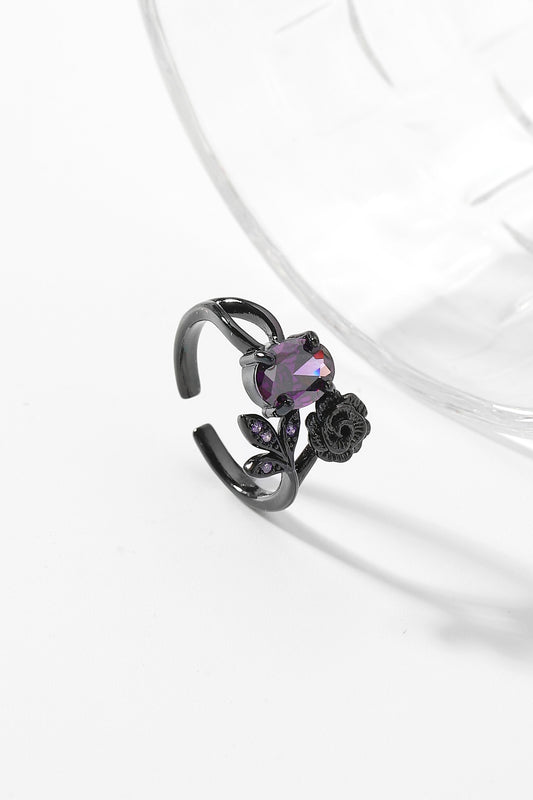 Dark Trend Rose ring, Purple square zirconium ring, French romantic sweet girl ring, Personlized Open Ring