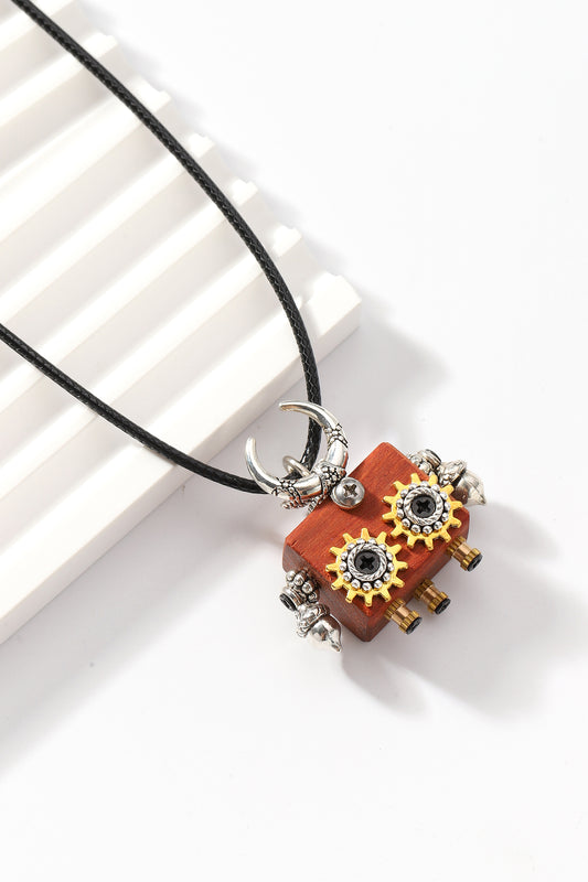 Handmade wooden robot necklace, Cute little square robot necklace, Trendy Cute Unisex Necklace, Ethnic dressing robot necklace