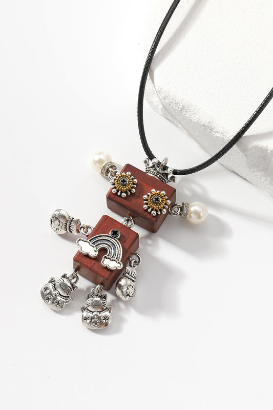 Steampunk robot pendant necklace, Girl Robot with a Pearl Earring, Artistic Handicraft Cute Wooden Art Necklace, Dainty Robot Girl Necklace,Trendy Statement Necklace