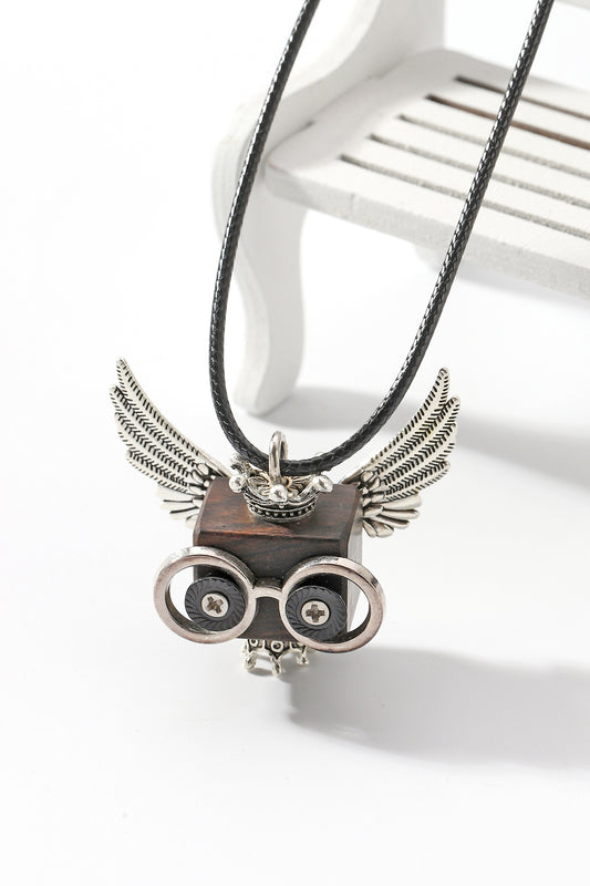 Handmade wooden robot pendant necklace, Brown square robot necklace with wings, Creative cute punk necklace, Trendy Robot necklace, Unisex Pendant Necklace