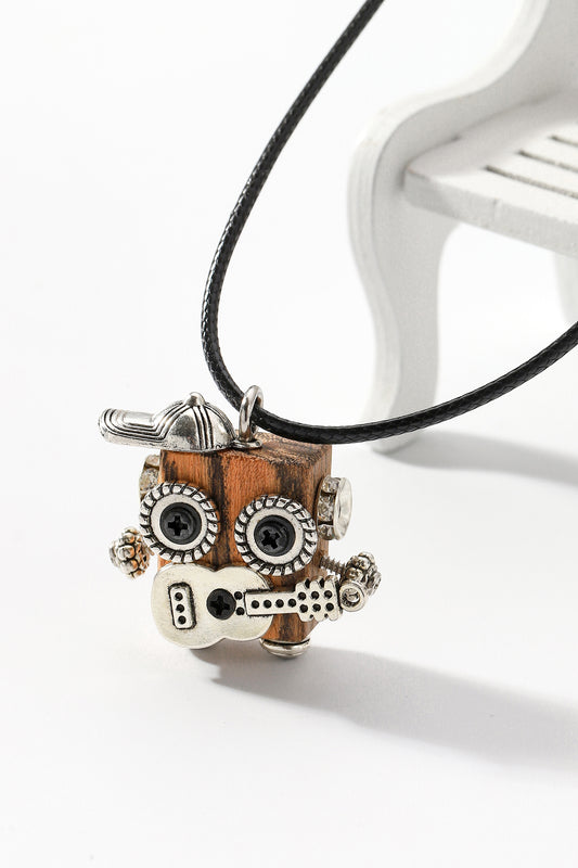 Handmade wooden robot pendant necklace, Guitar boy square robot necklace, Creative cute punk necklace, Trendy Robot necklace, Unisex Pendant Necklace