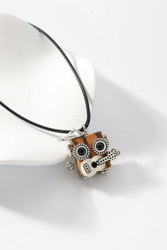Handmade wooden robot pendant necklace, Guitar boy square robot necklace, Creative cute punk necklace, Trendy Robot necklace, Unisex Pendant Necklace