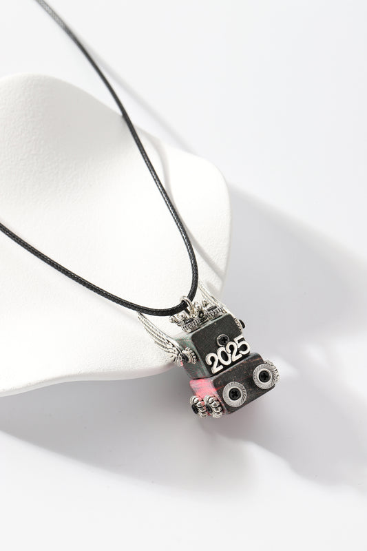 2025 New Model Handcrafted Necklace, Steampunk robot pendant necklace, Artistic Handicraft Cute Wooden Art Necklace, Trendy Statement Necklace