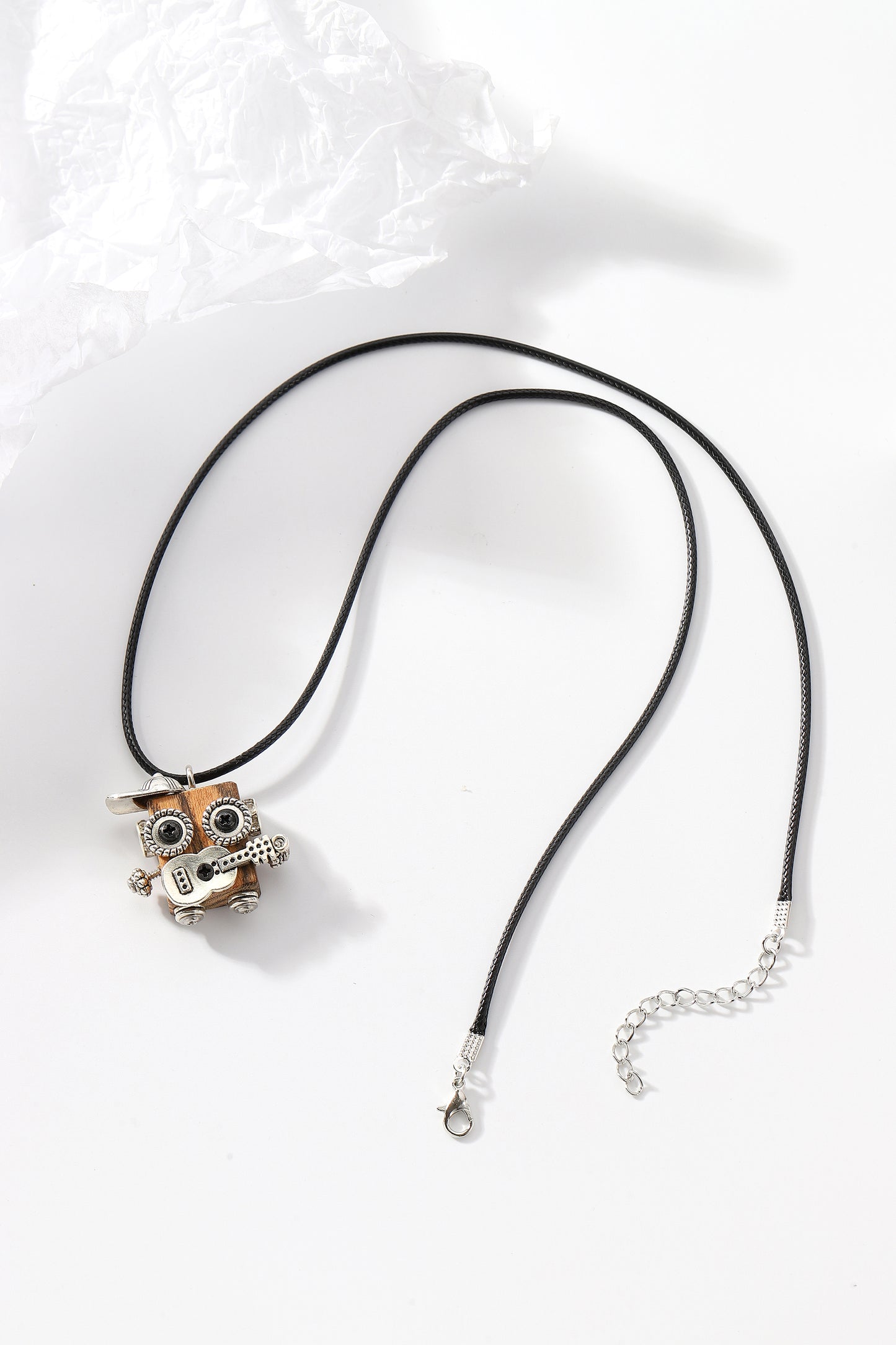 Handmade wooden robot pendant necklace, Guitar boy square robot necklace, Creative cute punk necklace, Trendy Robot necklace, Unisex Pendant Necklace