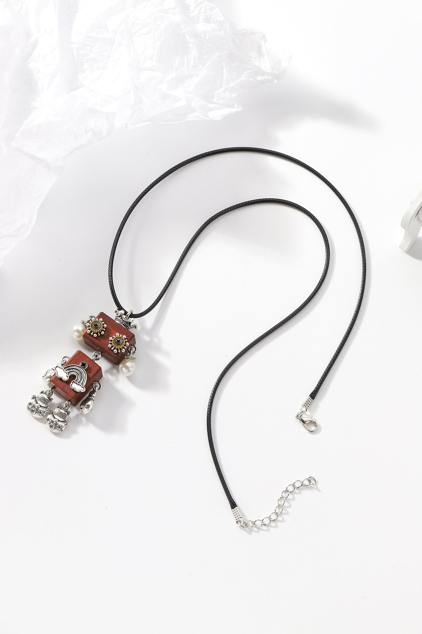 Steampunk robot pendant necklace, Girl Robot with a Pearl Earring, Artistic Handicraft Cute Wooden Art Necklace, Dainty Robot Girl Necklace,Trendy Statement Necklace